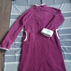 Plush Purple Long Robe with White Trim